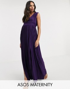 Плиссированное премиум-платье макси с кружевной отделкой ASOS DESIGN Maternity-Фиолетовый