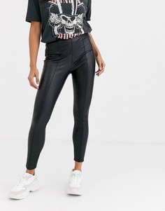 Черные брюки из искусственной кожи Miss Selfridge-Черный