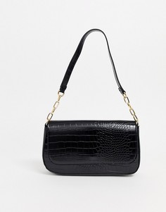 Черная сумка на плечо в стиле 90-х из искусственной крокодиловой кожи Pimkie-Черный