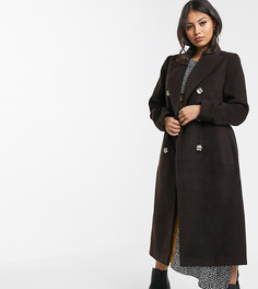 Двубортное пальто с поясом Glamorous Petite-Коричневый