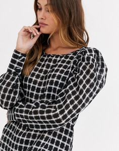 Блузка в монохромную клетку с пышными рукавами Vero Moda-Черный