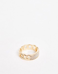 Золотистое кольцо со стразами DesignB-Серебряный