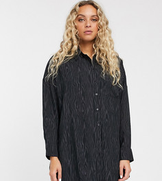 Черная атласная oversize-блузка со звериным принтом Monki-Черный