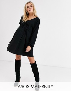 Свободное платье с длинными рукавами и шнурком ASOS DESIGN Maternity-Черный