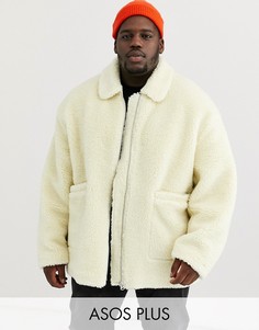 Светло-бежевая плюшевая куртка Харрингтон ASOS DESIGN Plus-Кремовый