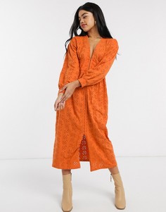 Платье миди с длинными рукавами ASOS DESIGN-Оранжевый