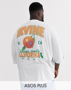 Oversize-футболка с отворотами на рукавах и принтом на спине ASOS DESIGN Plus-Белый