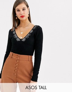 Боди с отделкой стразами ASOS DESIGN Tall-Черный