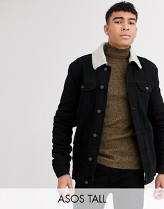 Черная джинсовая куртка со светло-бежевой подкладкой из искусственного меха ASOS DESIGN Tall-Черный