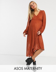 Платье миди в полоску с длинными рукавами ASOS DESIGN Maternity-Красный