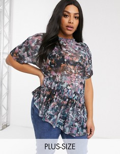 Асимметричная сетчатая футболка с цветочным принтом Lost Ink Plus-Мульти