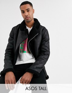 Черная байкерская куртка из искусственной овчины ASOS DESIGN Tall-Черный