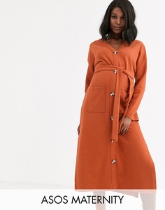 Платье миди с длинными рукавами и поясом ASOS DESIGN Maternity-Красный