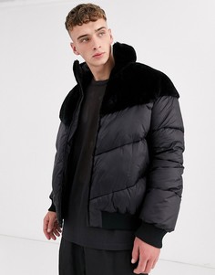 Черный пуховик с искусственным мехом ASOS DESIGN