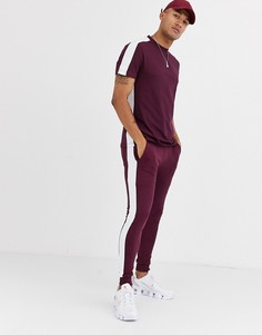 Бордовая футболка со вставками в полоску по бокам ASOS DESIGN-Красный