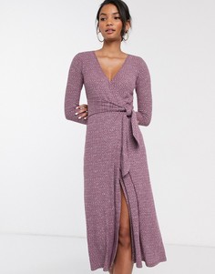 Платье миди с длинными рукавами и поясом ASOS DESIGN-Фиолетовый