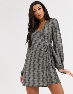 Платье мини с запахом и длинными рукавами ASOS DESIGN-Черный
