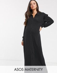 Платье-рубашка макси в горошек с длинными рукавами ASOS DESIGN Maternity-Мульти