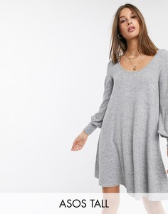 Свободное мягкое платье мини с длинными рукавами ASOS DESIGN Tall-Серый