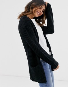 Черный вязаный кардиган в рубчик с карманами Vero Moda