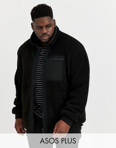 Черная плюшевая куртка с нейлоновыми карманами ASOS DESIGN Plus-Черный