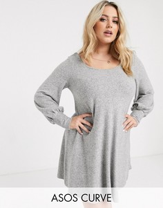 Свободное платье мини с длинными рукавами ASOS DESIGN Curve-Серый