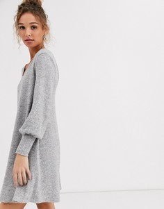Свободное мягкое платье мини с длинными рукавами ASOS DESIGN-Серый
