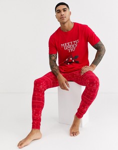 Пижама из футболки с надписью \"meet me under the\" и меггинсов ASOS DESIGN-Красный
