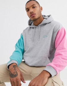 Oversize-худи серого цвета с вышивкой \"Paris\" и контрастными рукавами ASOS DESIGN-Серый
