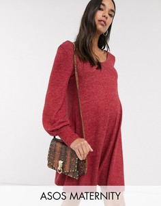 Свободное платье мини с длинными рукавами ASOS DESIGN Maternity-Красный