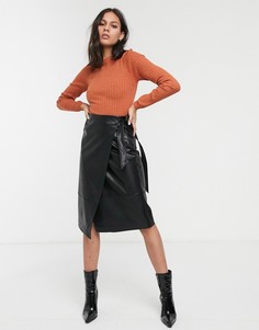 Черная юбка миди из искусственной кожи Monki-Черный