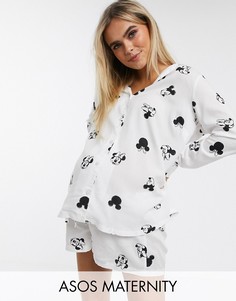 Пижамный комплект из рубашки и шорт с дизайном Disney \"Mickey Mouse\" ASOS DESIGN Maternity-Белый