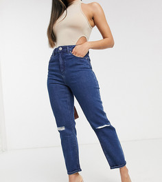 Синие узкие джинсы в винтажном стиле с завышенной талией и рваной отделкой ASOS DESIGN Petite Farleigh-Синий
