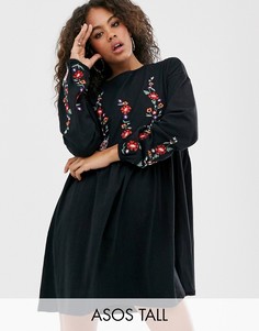 Свободное платье мини с длинными рукавами ASOS DESIGN Tall-Черный