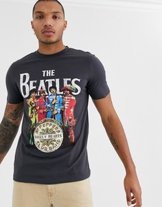 Футболка с большим принтом и надписью \"Beatles\" на груди ASOS DESIGN-Серый