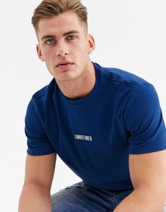 Синяя футболка в рубчик River Island-Белый