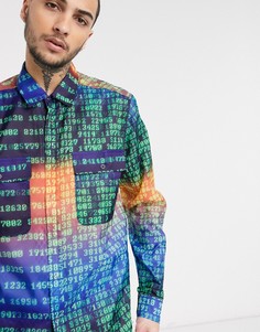 Свободная рубашка с принтом цифр и эффектом перехода цвета ASOS DESIGN-Мульти
