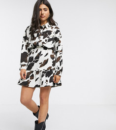 Платье-рубашка с длинными рукавами и пятнистым принтом ASOS DESIGN Petite-Мульти