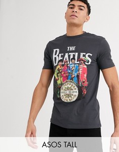 Футболка с большим принтом и надписью \"Beatles\" на груди ASOS DESIGN-Серый