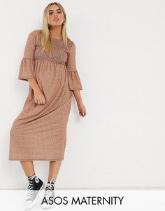 Платье миди в горошек со сборками ASOS DESIGN Maternity-Мульти