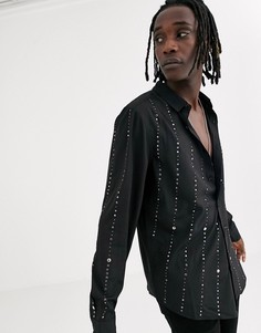 Черная рубашка с отложным воротником и отделкой ASOS DESIGN-Черный