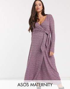 Платье миди с длинными рукавами и поясом ASOS DESIGN Maternity-Фиолетовый