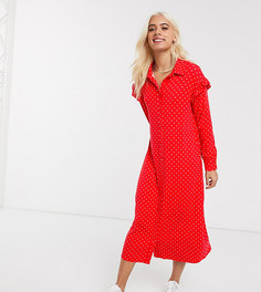 Платье-рубашка макси в горошек с длинными рукавами ASOS DESIGN Petite-Мульти