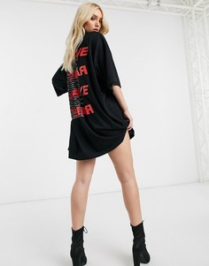Платье-футболка мини в стиле oversize с надписью \"rave\" на спине ASOS DESIGN-Черный