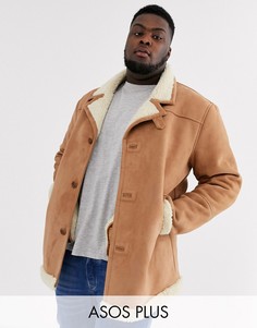 Светло-коричневная куртка из искусственной замши с плюшевой подкладкой ASOS DESIGN Plus-Светло-коричневый