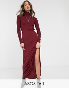 Платье миди в рубчик с длинными рукавами и высоким воротником ASOS DESIGN Tall-Фиолетовый