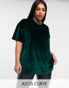 Бархатная oversize-футболка ASOS DESIGN Curve-Зеленый