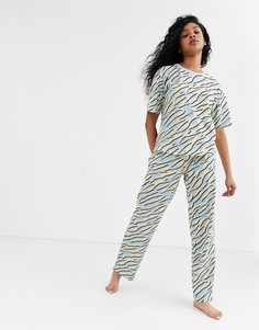 Трикотажная пижама со штанами и принтом \"зебра\" ASOS DESIGN-Мульти