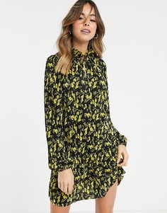 Свободное плиссированное платье с длинными рукавами и завязкой ASOS DESIGN-Мульти