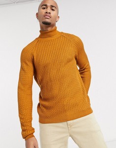 Фактурная вязаная водолазка горчичного цвета ASOS DESIGN-Коричневый
